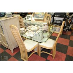 STONE AND GLASS TABLE WITH 4 SIDECHAIRS