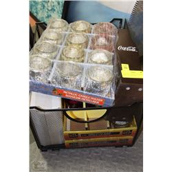 BASKET OF CANDLE HOLDERS & 3 COCA COLA PICTURE