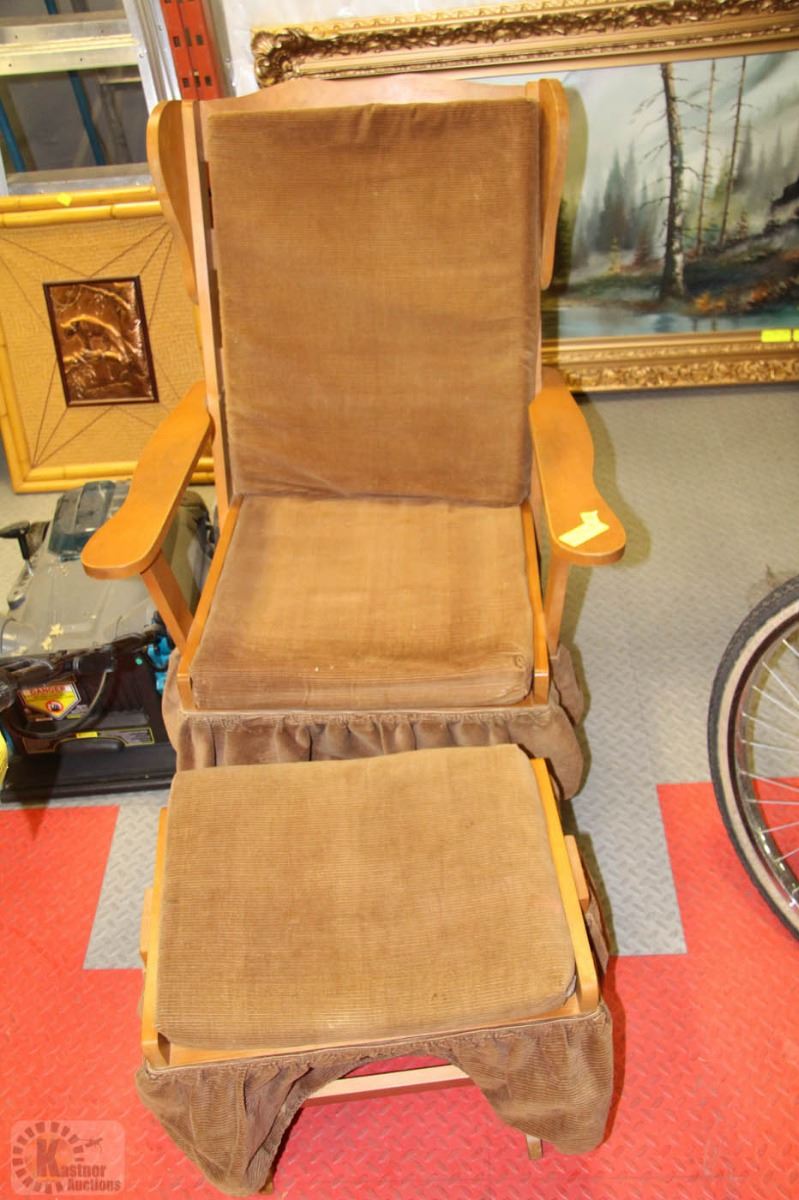 ANTIQUE MAPLE GLIDER ROCKER WITH OTTOMAN