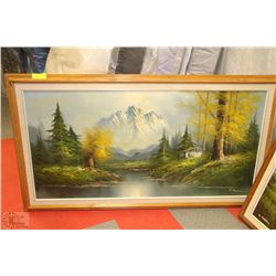 LARGE OIL ON CANVAS MOUNTAIN SCENERY PAINTING