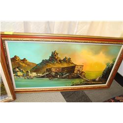 LARGE FRAMED OIL ON CANVAS OCEAN LIVING SCENE