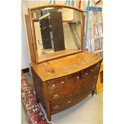 1920'S TIGER OAK 4 DRAWER DRESSER WITH MIRROR