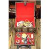 Image 1 : VINTAGE JEWELLERY CHEST WITH CONTENTS