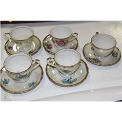 SET OF FIVE CUPS & SAUCERS