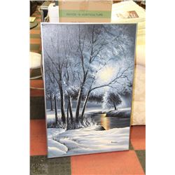 BURNAD WINTER NIGHT SCENE OIL ON CANVAS