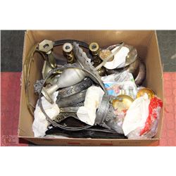 ESTATE BOX OF SILVERPLATED TRAYS, CANDLE HOLDERS