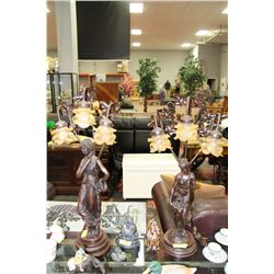 BRASS LADY STATUE TRIPLE LAMP 32"HIGH X2