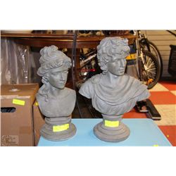 SET OF 2 ROMAN BUSTS - MAN 17.5" TALL WOMAN 16"