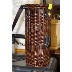 WICKER AND LEATHER WINE CADDY WITH SHOULDER