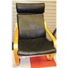 Image 1 : LARGE PLEATHER AND WOOD CHAIR WITH HEAD REST