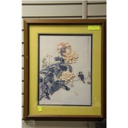 TRIPLE MATTED & FRAMED  EGGSHELL PICTURE BY TONG
