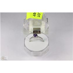 #13-NATURAL AMETHYST & CZ .925 SOLID SILVER SIZE 9