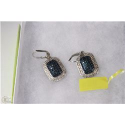 STERLING SILVER .925 BLUE & WHITE DIAMOND EARRINGS