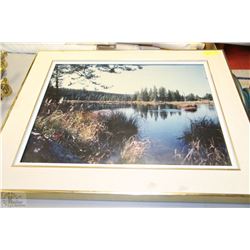LARGE PICTURE FRAMED OF A LAKE