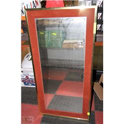 ESTATE VINTAGE BRASS AND RED VELVET FRAMED MIRROR