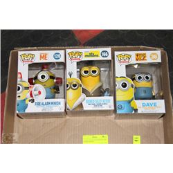 LOT OF 3 FUNKO POP MINIONS, FIRE ALARM MINION,