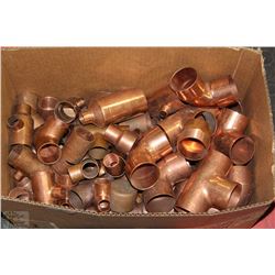 BOX FULL OF LARGE COPPER FITTINGS