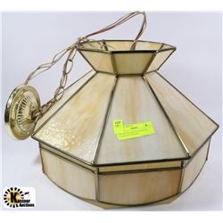 VINTAGE BRASS AND STAINED GLASS CHANDELIER