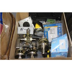 BOX OF HARDWARE, DOOR KNOBS,