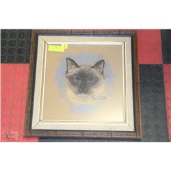 FRAMED SIGNED CAT PRINT - 17" X 19"H