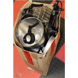 BOX FILLED WITH ASSORTED KITCHEN EQUIPMENT