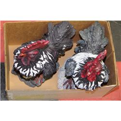 PAIR OF ROOSTER GARDEN ORNAMENTS