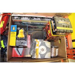 BOX WITH BILGE PUMP, GRINDING WHEELS, ETC