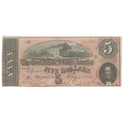 1864 $5 The Confederate States of America Note