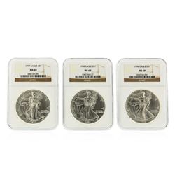 3 Coin Set 1996-1998 $1 American Silver Eagle Coins NGC MS69