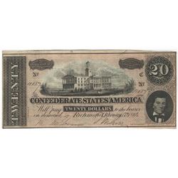1864 $20 The Confederate States of America Note