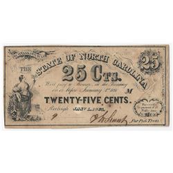 1863 25 Cents The State of North Carolina Obsolete Note Low Serial