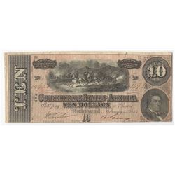 1864 $10 Confederate States of America Note