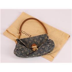 Authentic Louis Vuitton Denim Pleaty Pouchette Handbag Purse