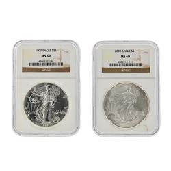 1999-2000 $1 American Silver Eagle Coin Set NGC MS69