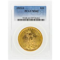 1915-S $20 St. Gaudens Double Eagle Gold Coin PCGS MS62