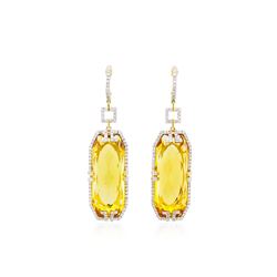 14KT Yellow Gold 38.96ctw Citrine and Diamond Dangle Earrings