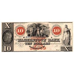 1800s $10 Hagerstown Bank Obsolete Currency Note