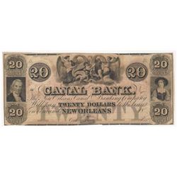1800s $20 Canal Bank of New Orleans Obsolete Bank Note
