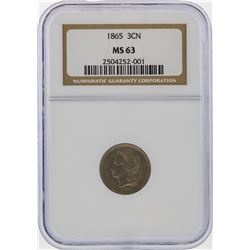 1865 3 Cent Nickel Coin NGC Graded MS63