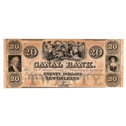 1800s $20 Canal Bank New Orleans, LA Obsolete Bank Note