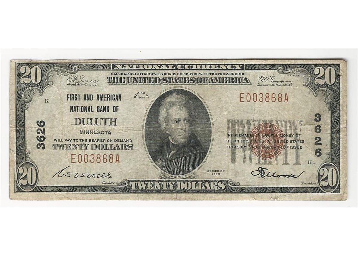 1929 $20 National Currency First & American National Bank Note