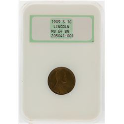 1909-S Lincoln Wheat Penny NGC Graded MS64BN