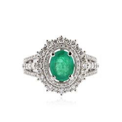 14KT White Gold 0.95ct Emerald and Diamond Ring