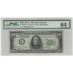 1934A $500 Federal Reserve Note PMG Graded 64EPQ