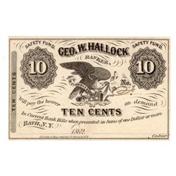 1862 10 Cents Geo W. Hallock Banker Safety Fund Obsolete Note