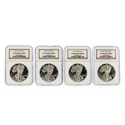 Set of (4) 1997-2000 $1 American Silver Eagle Coins NGC PF69 Ultra Cameo