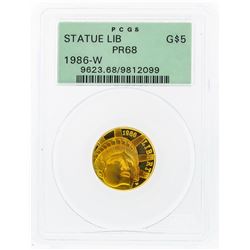 1986-W $5 Statue of Liberty Commemorative Gold Coin PCGS PR68