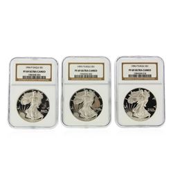 Set of (3) 1994-1996-P $1 American Silver Eagle Coins NGC PF69 Ultra Cameo