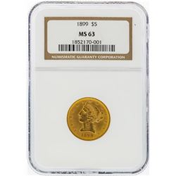 1899 $5 Liberty Head Gold Coin NGC Graded MS63