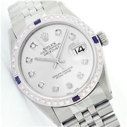 Mens Rolex Stainless Steel Diamond and Sapphire Datejust Wristwatch